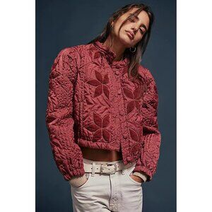 NWT Free People Quinn quilted red jacket in Marsala Red, S